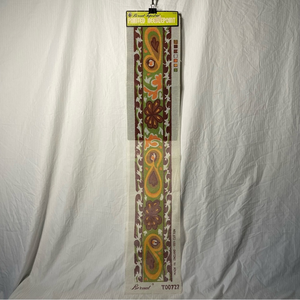 Unstarted Vintage Floral needle work Wall Decor with Brown and Green accents